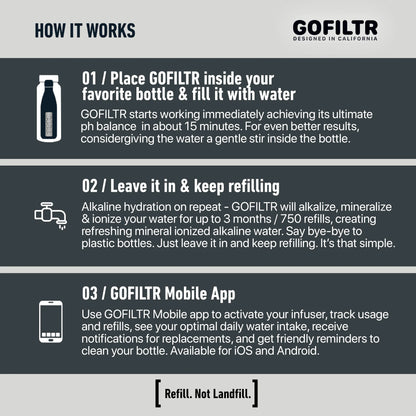 32 Oz Insulated Alkaline Water Bottle - Generates 9.5 pH Alkaline Water