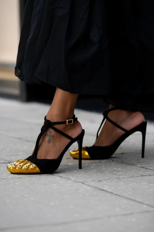 Big Bow Metallic Split Toe Stiletto Heels with Ankle Strap