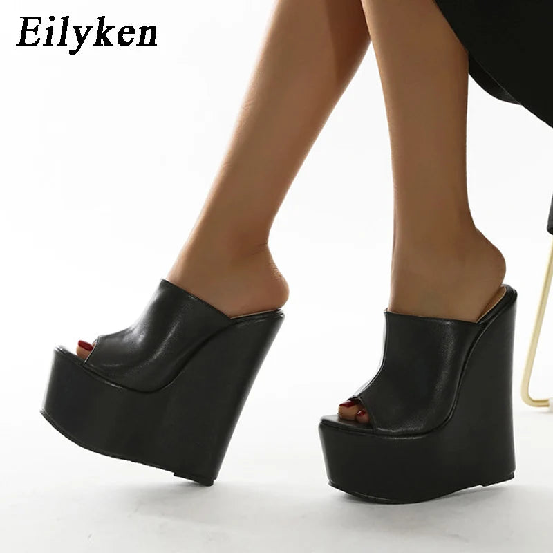Eilyken Peep Toe Platform Wedge Slippers Super High Heels Size 35-42