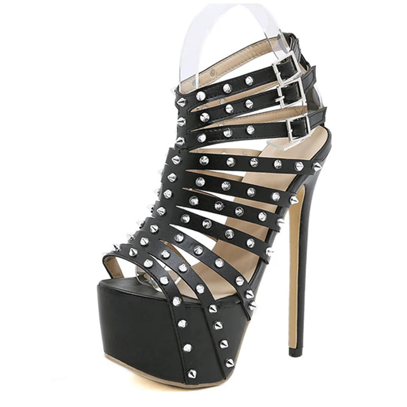 Platform High Heel Sandals Peep Toe Rivet Pole Dance Party Pumps 2025