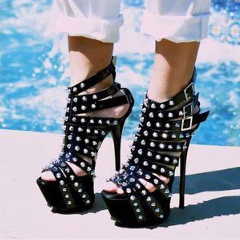 Platform High Heel Sandals Peep Toe Rivet Pole Dance Party Pumps 2025