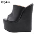 Eilyken Peep Toe Platform Wedge Slippers Super High Heels Size 35-42