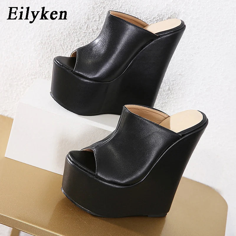 Eilyken Peep Toe Platform Wedge Slippers Super High Heels Size 35-42