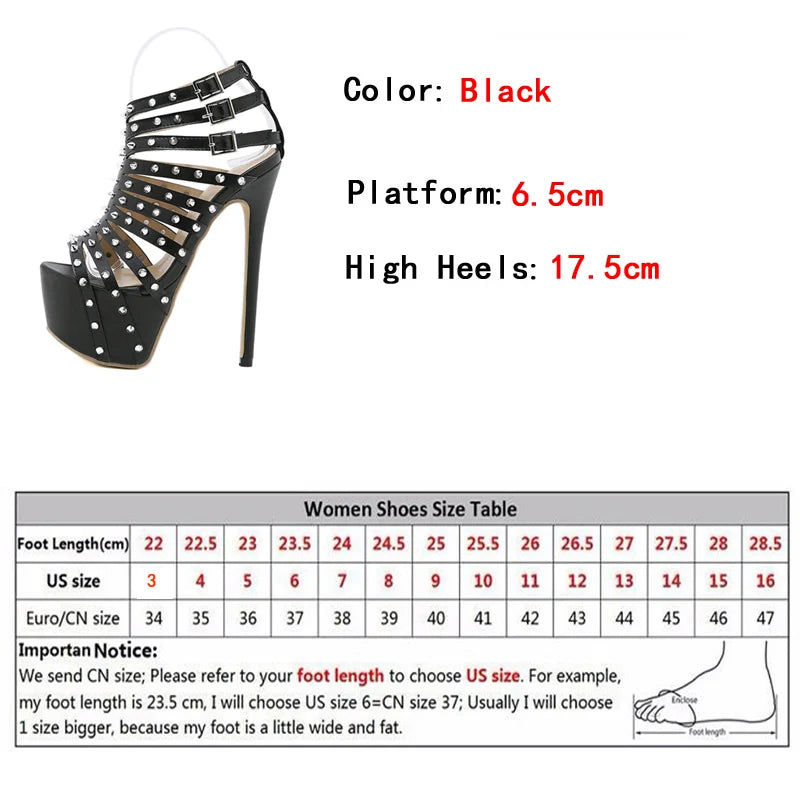 Platform High Heel Sandals Peep Toe Rivet Pole Dance Party Pumps 2025