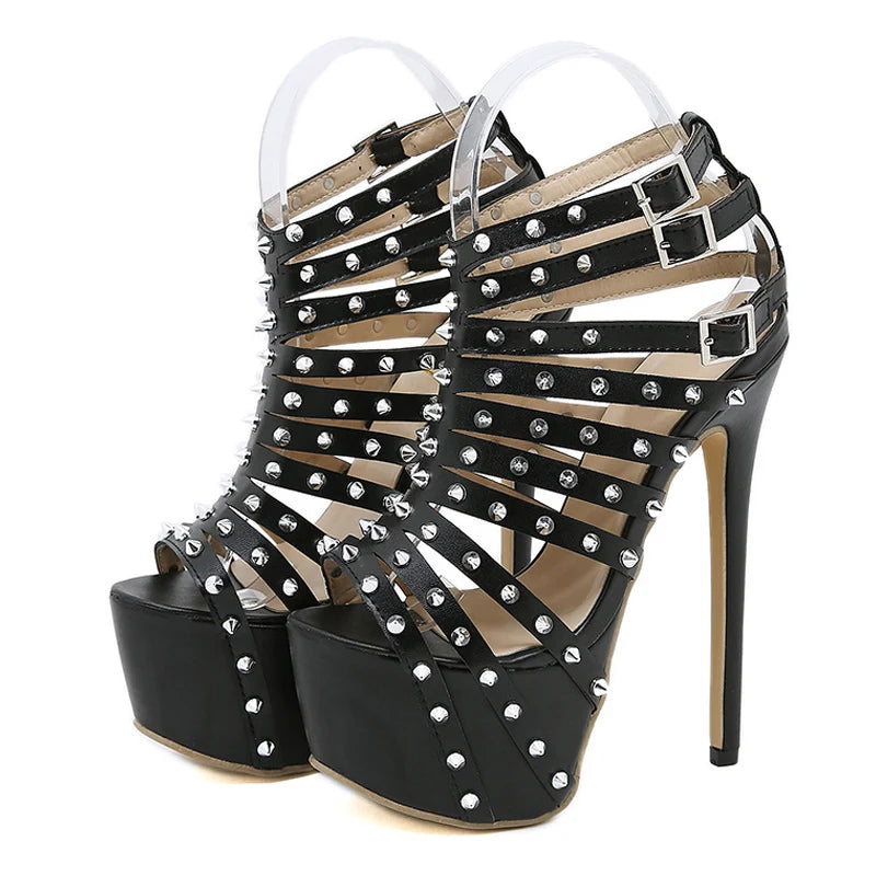 Platform High Heel Sandals Peep Toe Rivet Pole Dance Party Pumps 2025