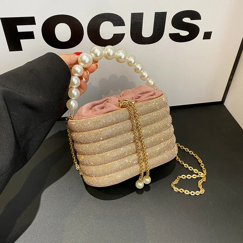 Pearl Beads Chain Crossbody Evening Clutch for Women