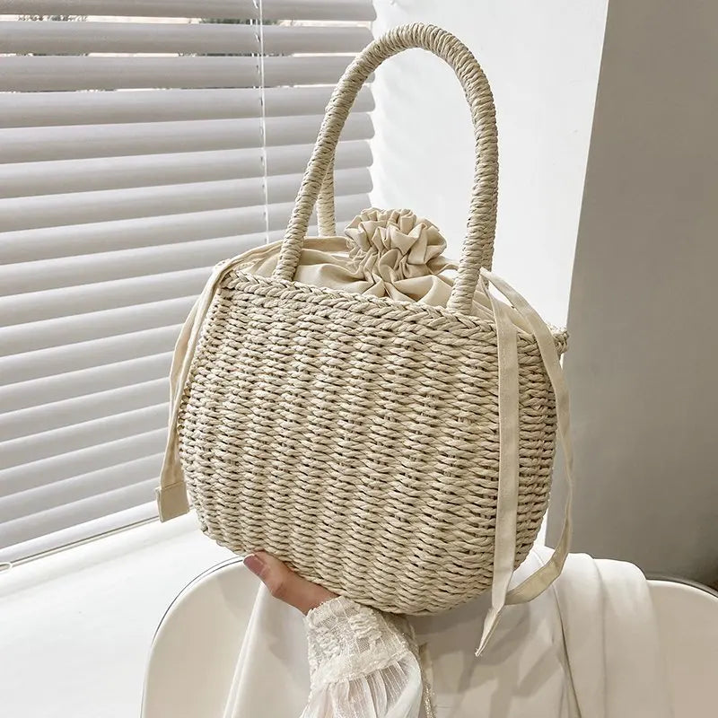Women's Small Rattan Woven Basket Beach Tote