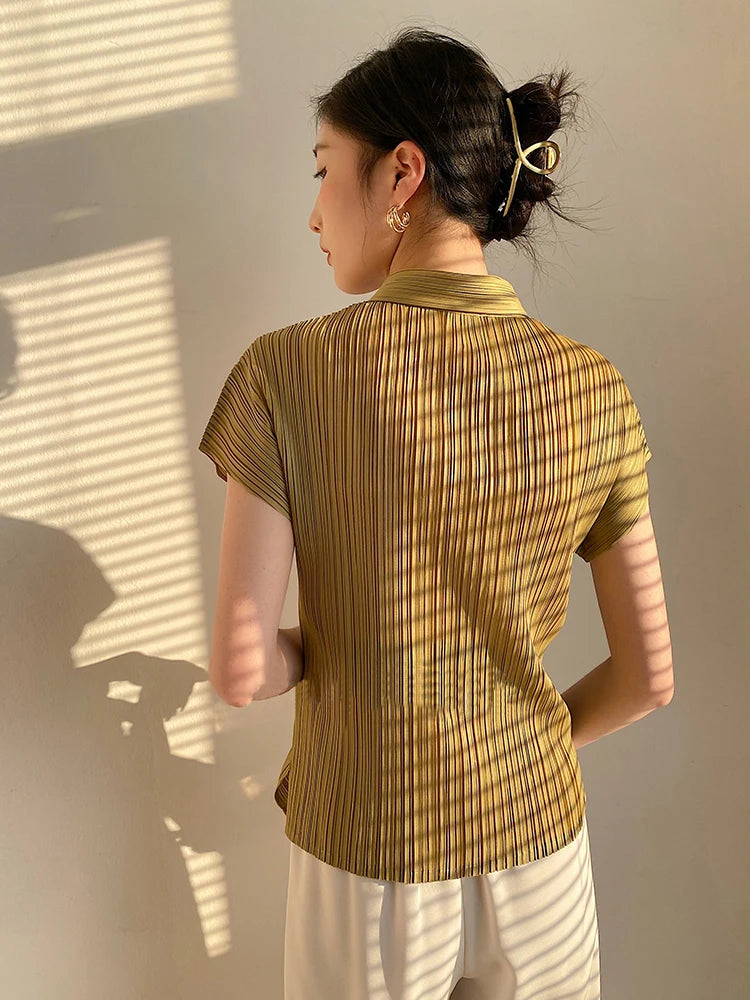 Miyake Pleated Short Sleeve Polo Cardigan