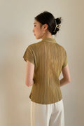 Miyake Pleated Short Sleeve Polo Cardigan