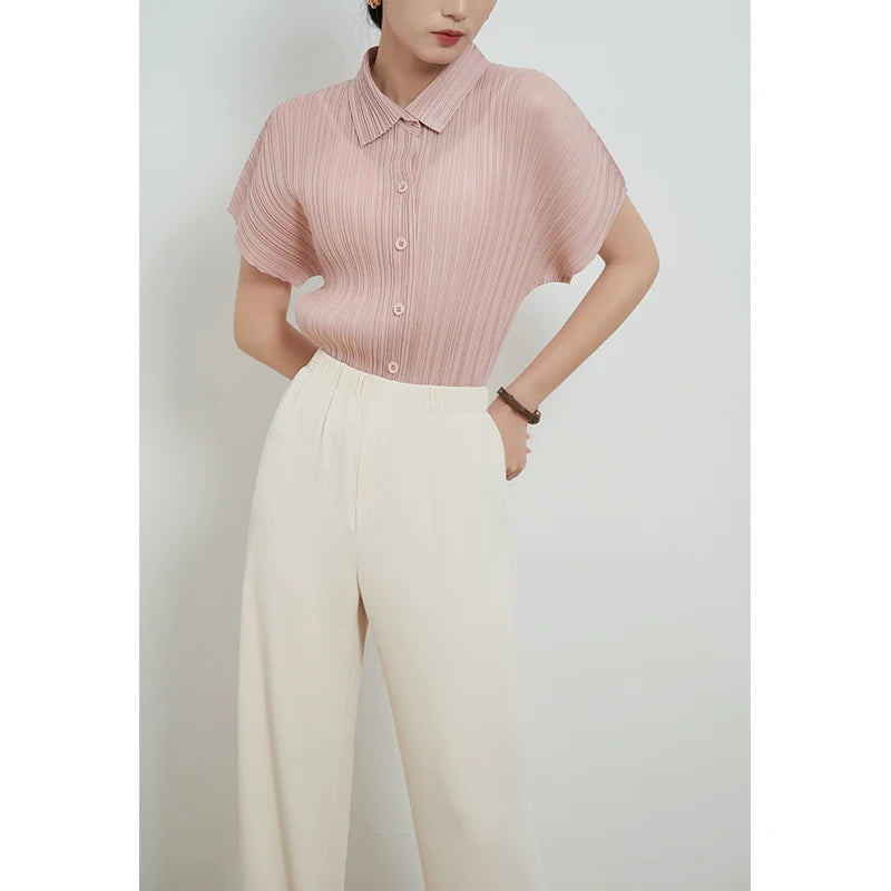 Miyake Pleated Short Sleeve Polo Cardigan