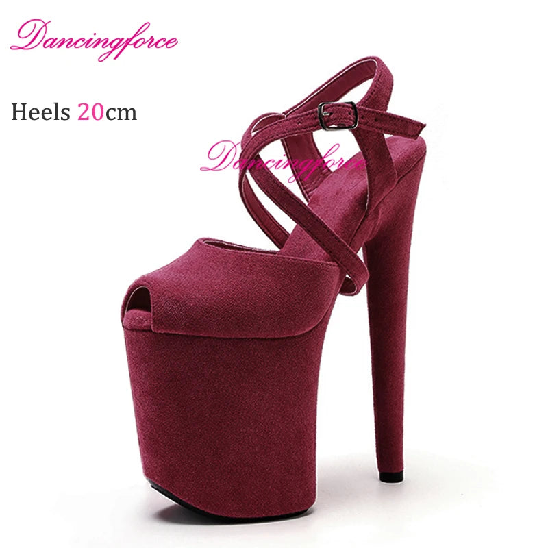 Black Matte 20cm Stripper Pole Dance Platform High Heel Cross Strap Sandals