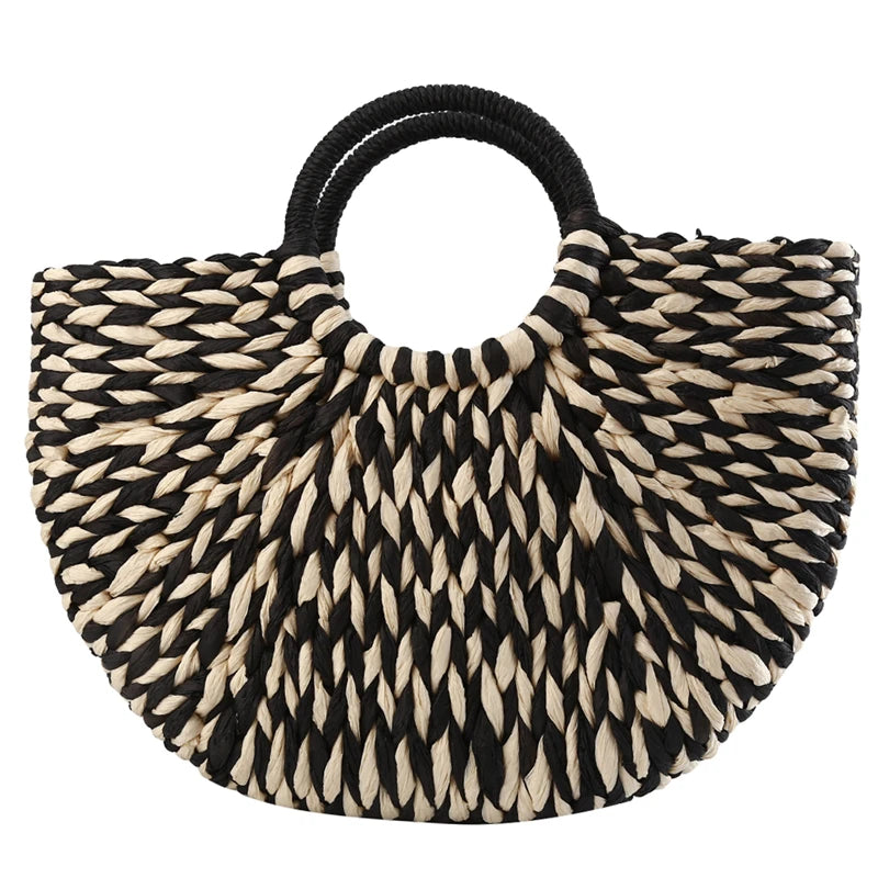 Round Bucket Straw Rattan Handbag for Women