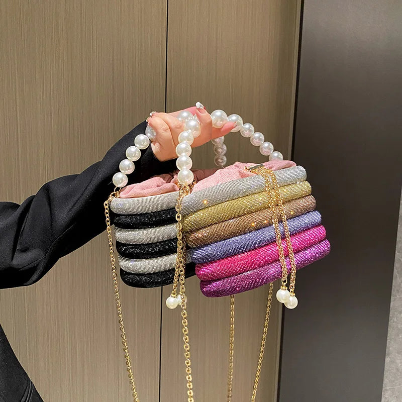 Pearl Beads Chain Crossbody Evening Clutch for Women