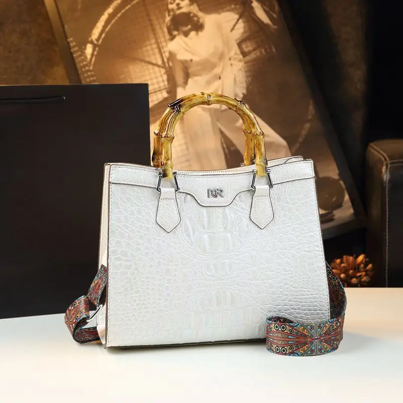 Luxury Crocodile Leather Bucket Bag for Women
