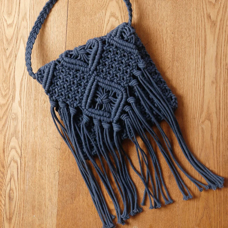 Handmade Cotton Woven Tassel Crossbody Bag for Women