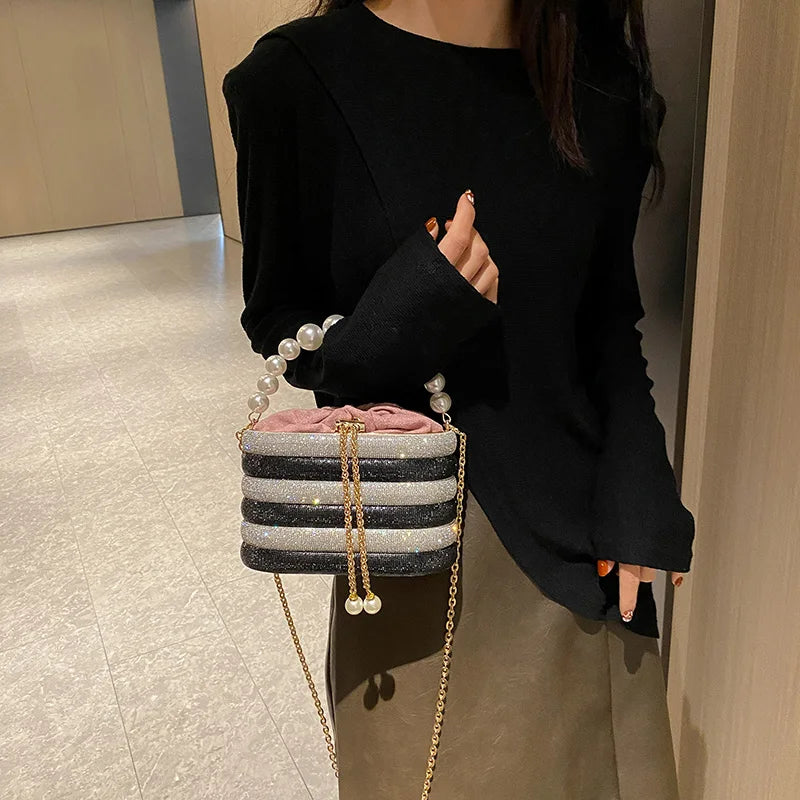 Pearl Beads Chain Crossbody Evening Clutch for Women