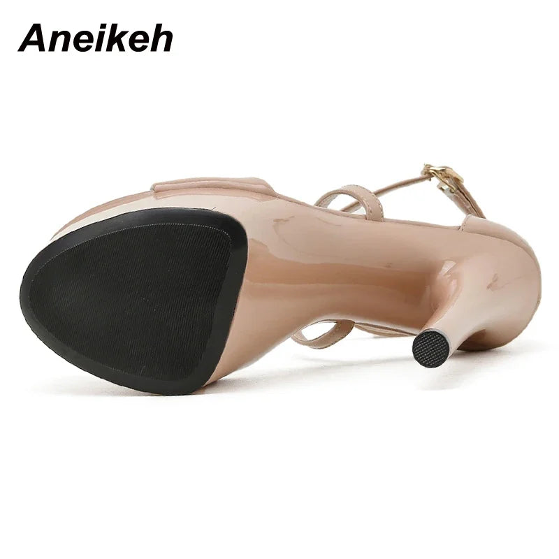 Aneikeh Platform Cross-Tied Peep Toe Thin Heel Sandals for Women