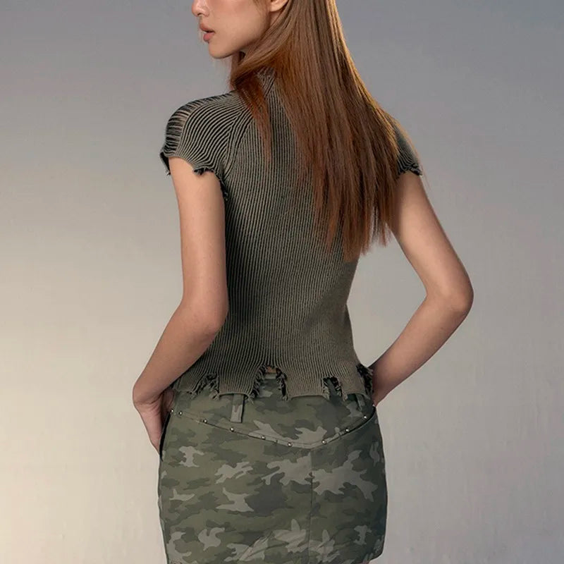 Grunge Distressed Ribbed Crop Top