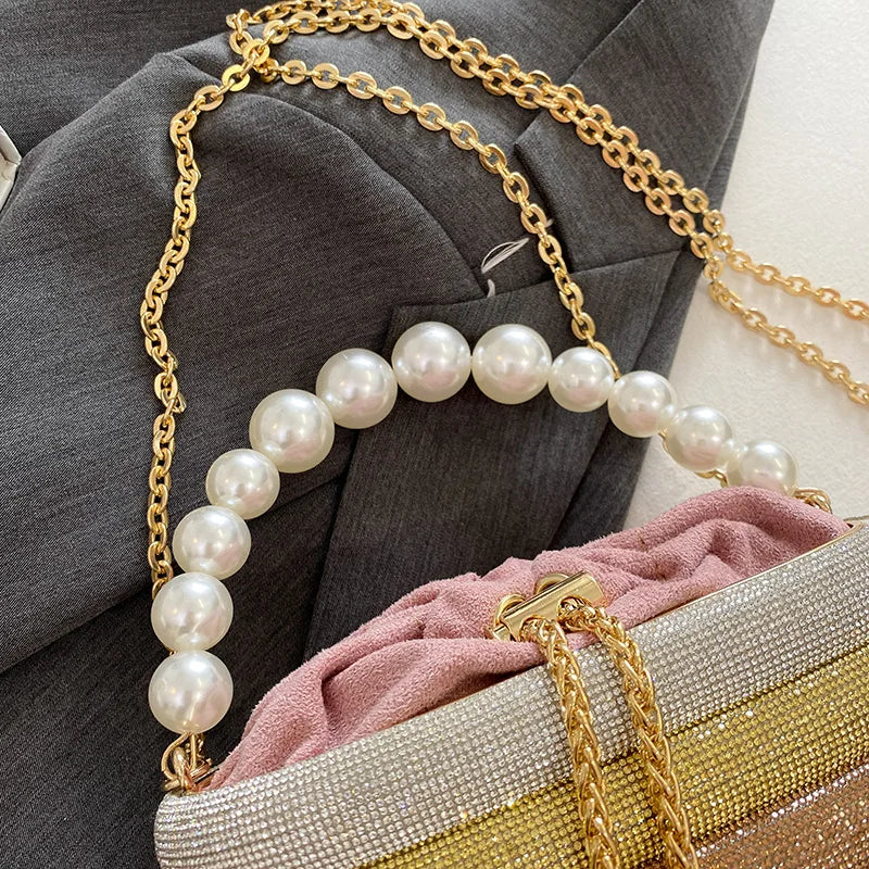 Pearl Beads Chain Crossbody Evening Clutch for Women
