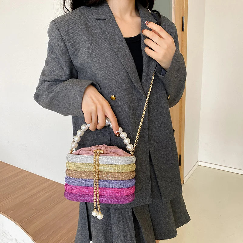Pearl Beads Chain Crossbody Evening Clutch for Women