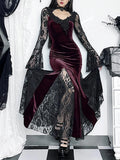 Lace Patchwork Flare Sleeve Midi Dress