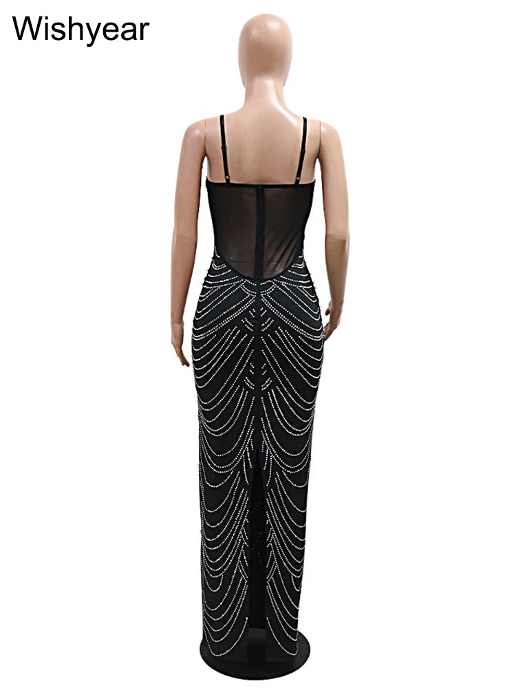 Crystal Rhinestone Embellished Evening Gown