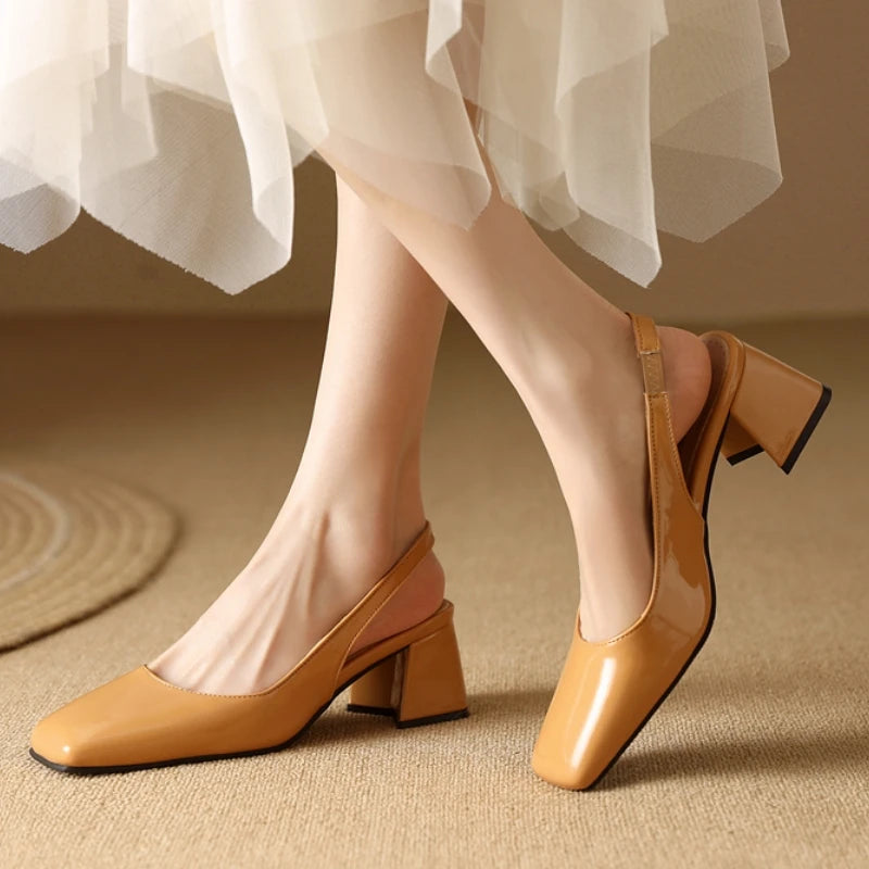 Women's Block Heels Pumps Elegant Summer Sandals Close Toe Slingback Office Wedding Dress Shoes