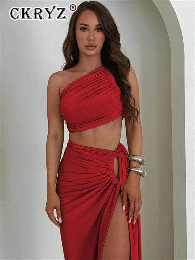 Backless Crop Top & Side Slit Skirt Set
