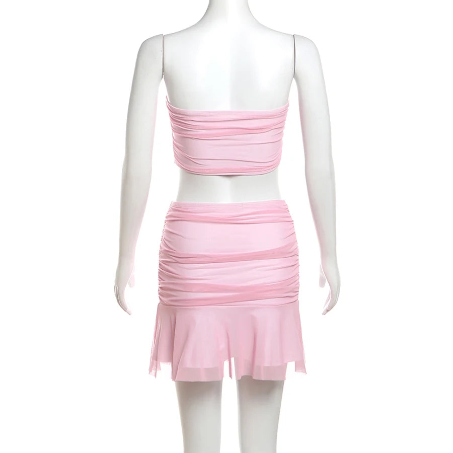 Sylcue 2025 Spring New Pink Sweet Gentle Cute High Street Trendy Cool Women's Vest Pleated Skirt Two-piece Set