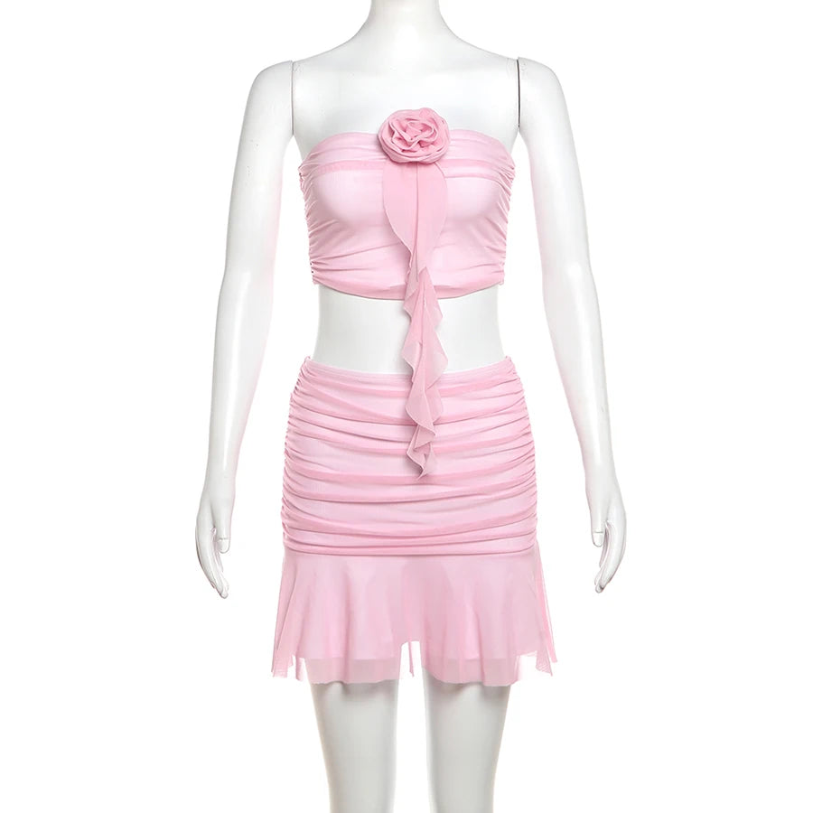 Sylcue 2025 Spring New Pink Sweet Gentle Cute High Street Trendy Cool Women's Vest Pleated Skirt Two-piece Set