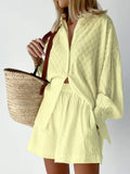 Jacquard Puff Sleeves Two Piece Sets for Summer Outfit