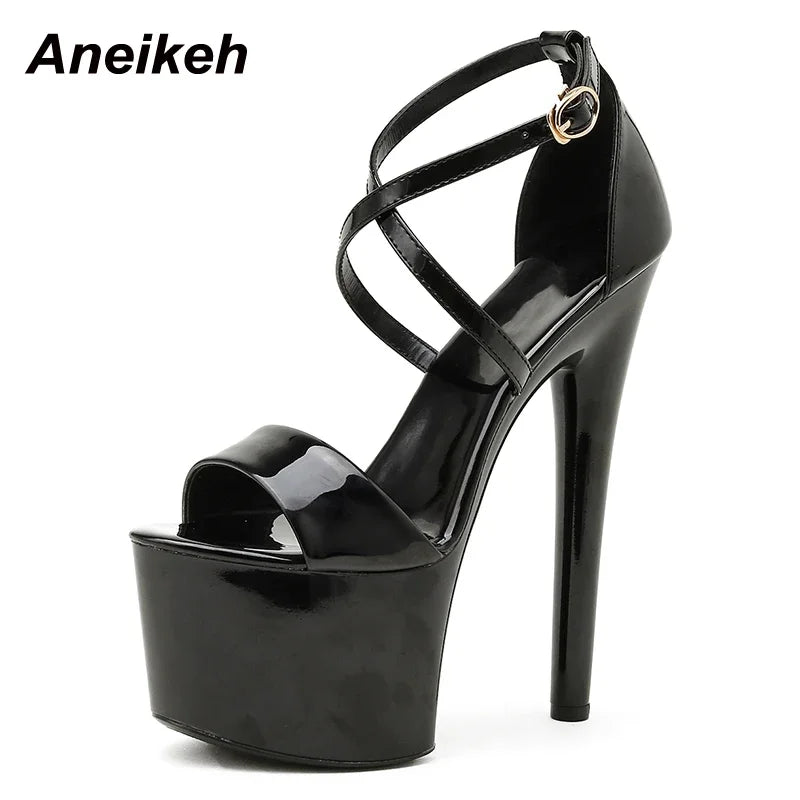Aneikeh Platform Cross-Tied Peep Toe Thin Heel Sandals for Women