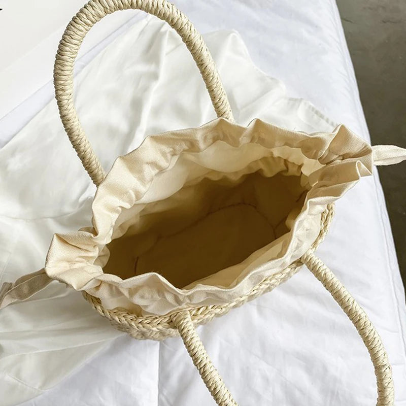 Women's Small Rattan Woven Basket Beach Tote