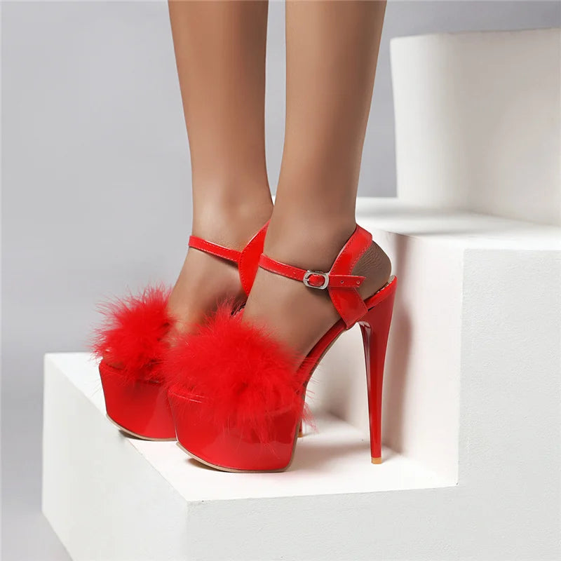 Gladiator Sandals Women Summer Platform High Heels Wedding Party Shoes Feather Dance Large Size