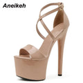 Aneikeh Platform Cross-Tied Peep Toe Thin Heel Sandals for Women