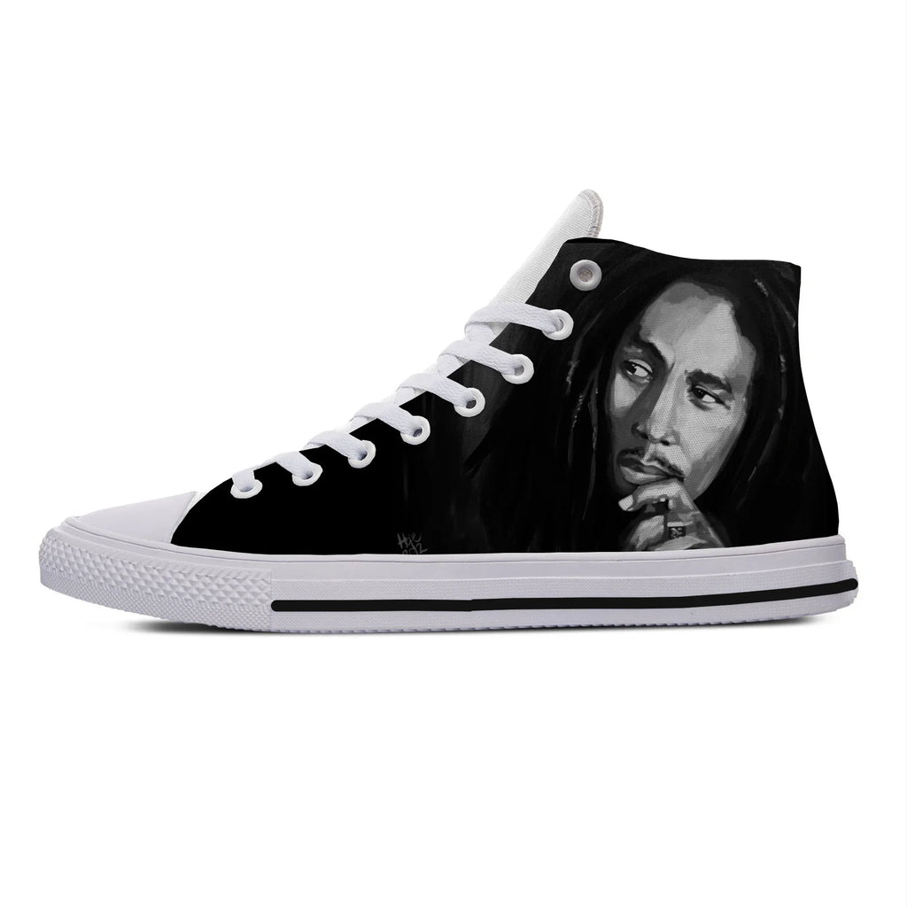 Hot Summer Legend Bob Marley Reggae Music Novelty Design Lightweight High Top Canvas Shoes Men Women Casual Breathable Sneakers
