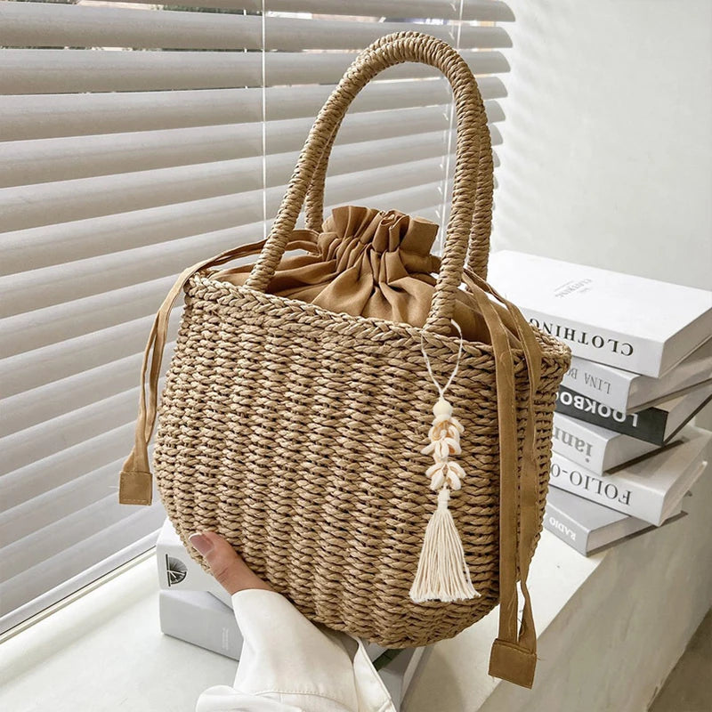 Women's Small Rattan Woven Basket Beach Tote