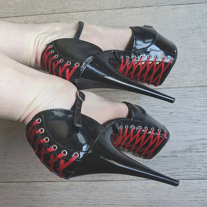 Women's Gothic Stripper Platform Sandals 15cm Peep Toe Exotic Heels