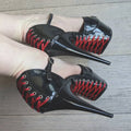 Women's Gothic Stripper Platform Sandals 15cm Peep Toe Exotic Heels