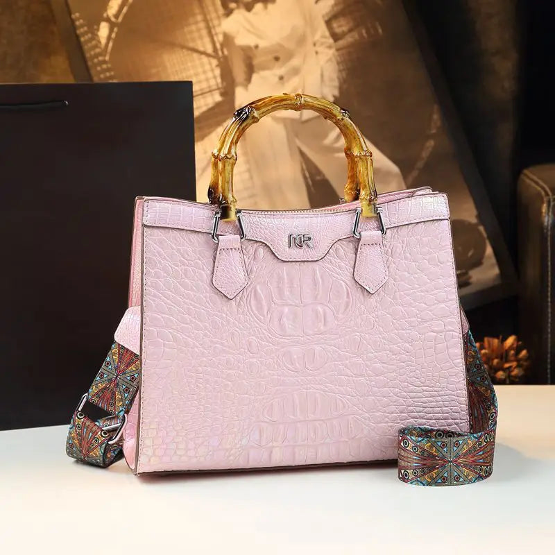 Luxury Crocodile Leather Bucket Bag for Women