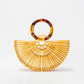 Vintage Half Round Bamboo Beach Bag with Acrylic Handle