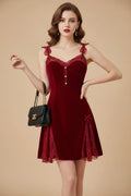Beaded Velour Lace Patchwork Slip Dress