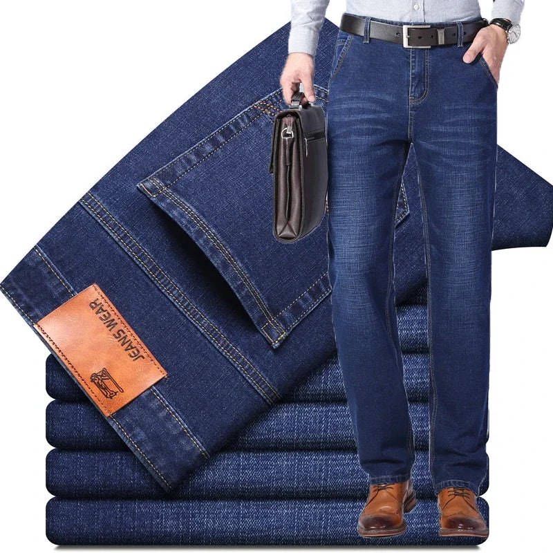 2024 Cotton Stretch Jeans Business Casual Men's Thin Denim Jeans Grey Spring Summer Brand New Fit Straight Lightweight
