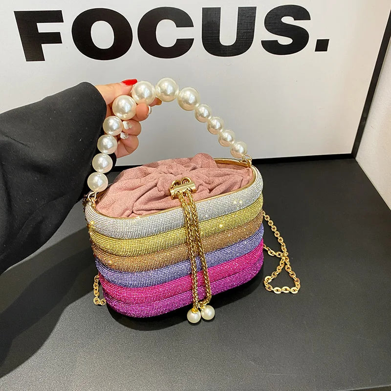 Pearl Beads Chain Crossbody Evening Clutch for Women