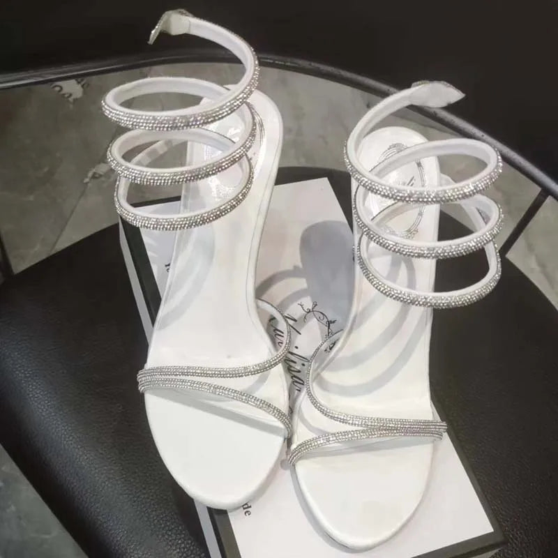 Eilyken Fashion Crystal Diamond Ankle Strap Women Sandals Sexy Open Toe Thin High Heels Nightclub Party Shoes