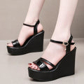 Leather Platform Wedge High Heel Sandals