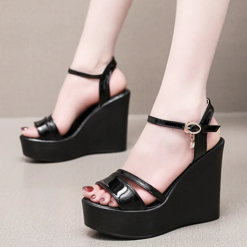 Cowhide Leather Platform Wedge High Heel Sandals Office Beach Size 33-43