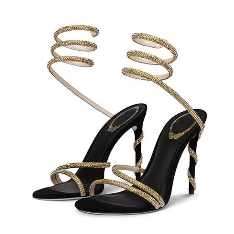 Eilyken Fashion Crystal Diamond Ankle Strap Women Sandals Sexy Open Toe Thin High Heels Nightclub Party Shoes