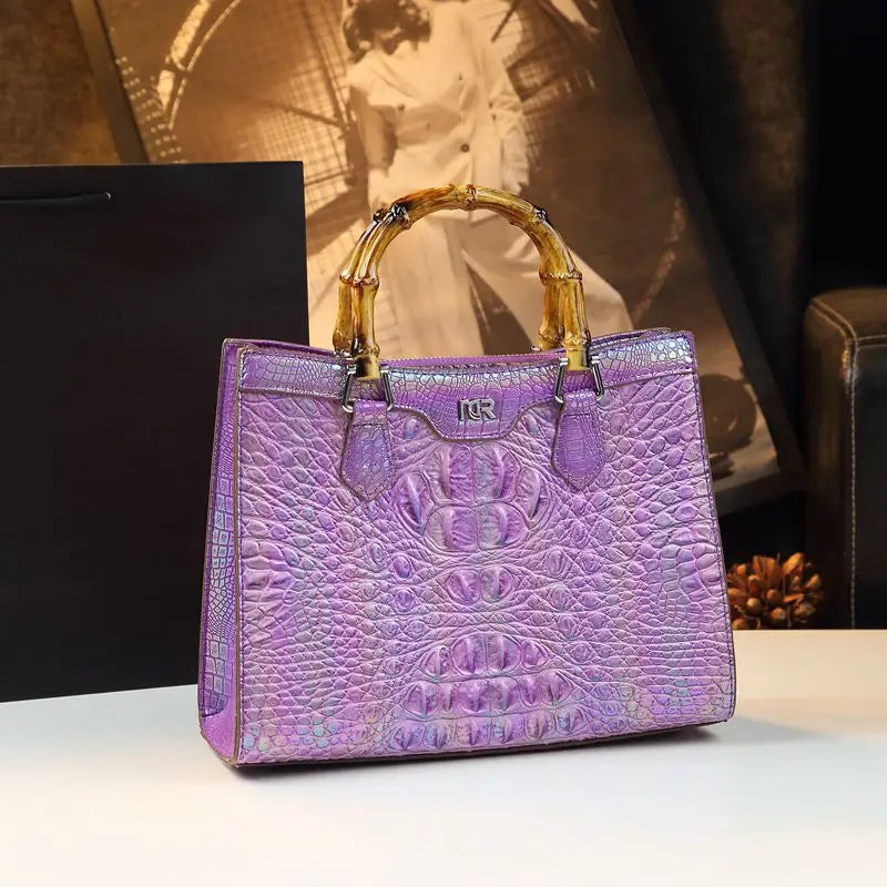 Luxury Crocodile Leather Bucket Bag for Women