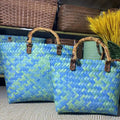 Vintage Rattan Woven Basket Bag with Bamboo Handle